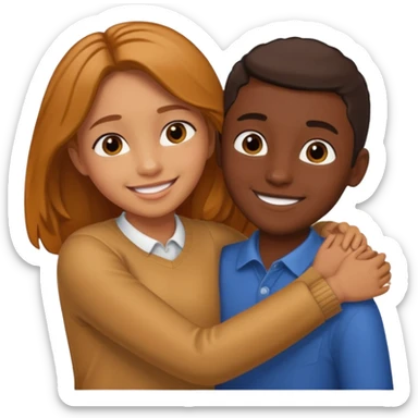 carmel girl and tall darkskin boy hugging  sticker