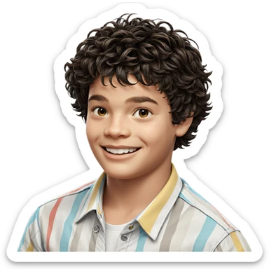 smiling boy in striped shirt sticker