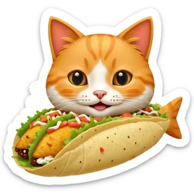Happy Cat eating  a fish taco sticker
