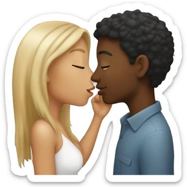 Black girl kissing white guy sticker