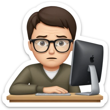 a man in front of a computer annoyed  sticker