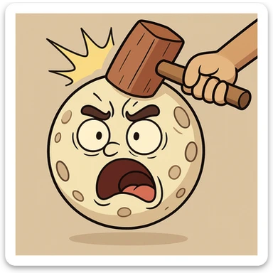 a cute moon character getting bonked, surprised face, cartoon style sticker