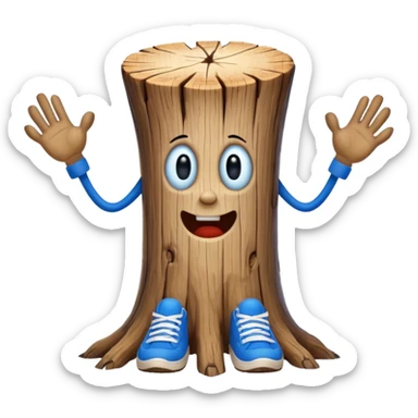 creepy long wooden stump character with arms and legs, wearing blue sneakers sticker