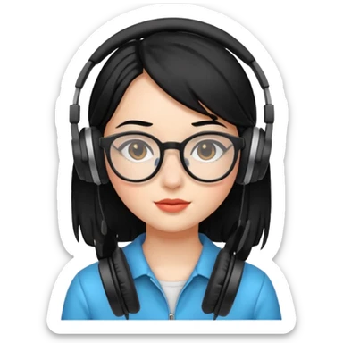 
gamer, black hair girl with glasses, headphone sticker