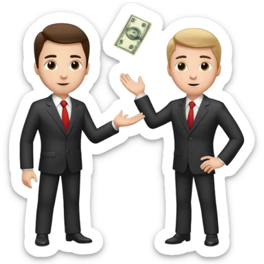 The businessman extends his hand to the side and give money to other businessman sticker