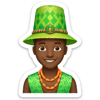 Create me an emoji of a cool Young Nigerian prince wearing a neon green gradient African patterns with "hula hat" (a Nigerian-inspired hat).  sticker