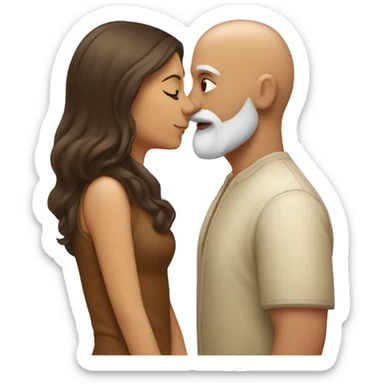 Bald bearded Indian man kissing brown haired white woman sticker