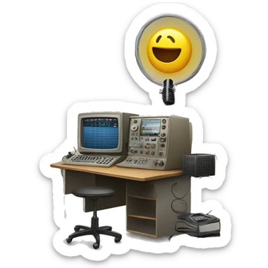 Amateur radio station with lots of radio and big antenna sticker