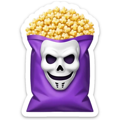 Glitter purple and yellow popcorn with ghostface mask in packaging sticker