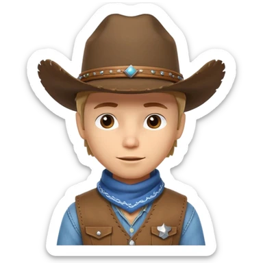 cute cowboy portrait, head and shoulders only, diverse skin tone, cowboy hat, bandana, western outfit collar, confident expression, 3D cartoon, mobile game icon style, clean background, no text, no watermark
 sticker