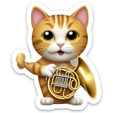cat playing french horn  sticker