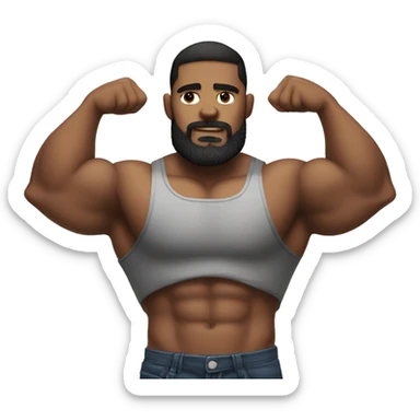 super muscular man flexing shoulders with a beard and a tank top sticker