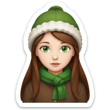 Girl green eyes brown long hair with brown-white winter clothes  sticker