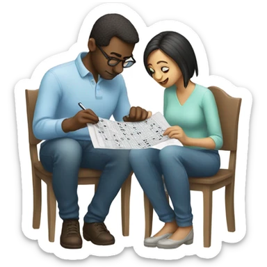 Couple solving crossword puzzle sticker
