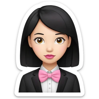 black hair woman with pink bowtie sticker