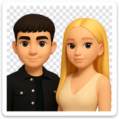 Slightly increase the volume of the upper body of the girl, separate the girl and the boy from each other, and make the skin color the same for both characters. The original style is 3D emoji with a transparent background, please maintain the 3D emoji style look while editing. sticker
