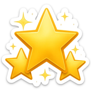 3 golden stars, one big in the center and two smaller on the sides, with a slight glow effect and sparkles (emoji style) sticker