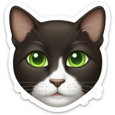 Dark brown Tuxedo cat with green eyes sticker