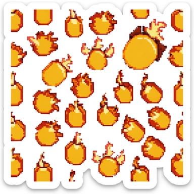 Bomberman upward-facing end-cap explosion tile, flames ending and tapering upward with pronounced flame wisps, orange/yellow with more red at the tips, extending about 70% into up direction sticker