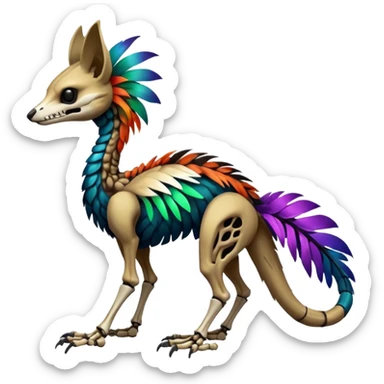 Rare colorful gradients colored realistic dark edgy glossy shiny tropical tribal patterned feathery skeletal badass epic pretty beautiful handsome gorgeous aesthetic colorful vibrant Vernid-Trico-species-Fakemon-creature by LiLaiRa, 4 legs, 1 tail, random markings, (full body) sticker