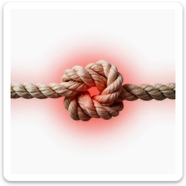 realistic rope knot isolated on white background with a red halo around the knot indicating pain, soft shading, three-dimensional appearance, no other elements sticker