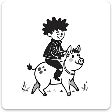 a punk riding a wild pig, hand drawn doodle style sticker