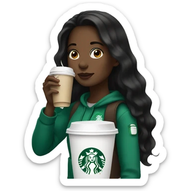 black haired girl drinking starbucks  sticker