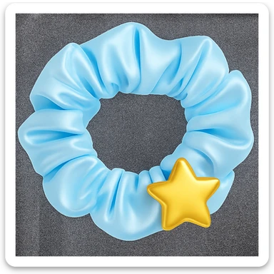 Change the gold heart charm to a gold star charm on the pastel blue silky scrunchie, keep the 3D emoji style and shimmer effect. Remove the background. The style is 3D emoji style with shimmer effect. sticker