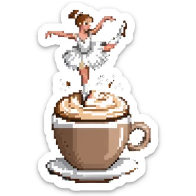 Ballerina dancing on top of frothy cappuccino, coffee cup sticker