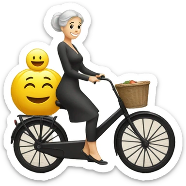 geef een emoji van een bakfiets met vrouw sticker