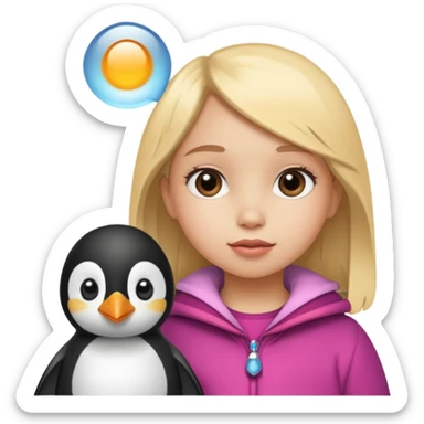Little girl with a frufru ad a penguin beside her sticker