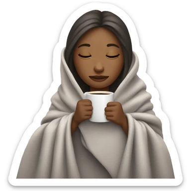 girl inside a blanket sipping coffee eyes closed sticker