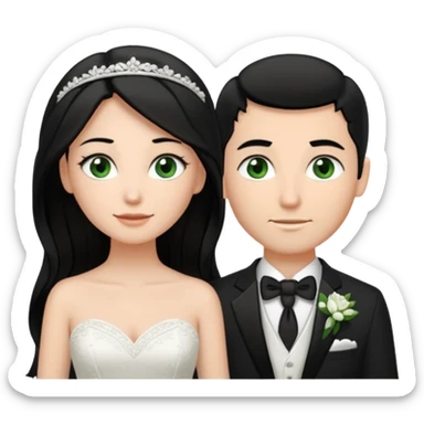 Female has brown eyes Bride has Black hair black eyes with brown hair. Groom has green eyes and brown hair!!! tall groom with white wedding bands sticker