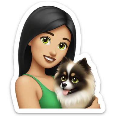 girl-with-green-eyes-dark-hair-petting-pomeranian sticker