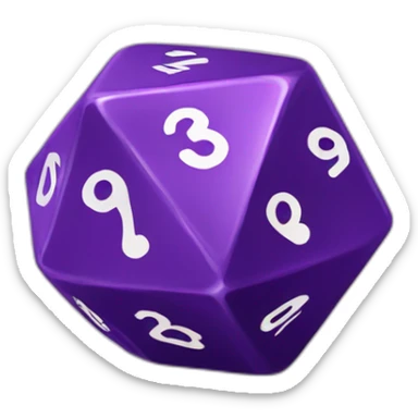 D20 purple dice with 1 2 and 3 sticker