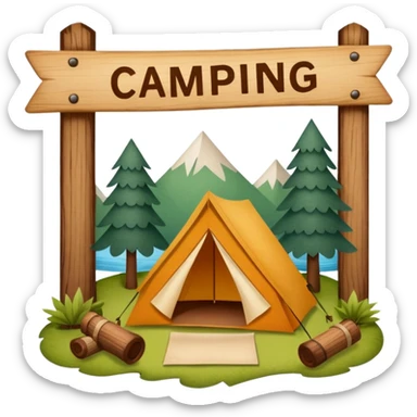 Wooden Camping sign made of felt texture, scrapbooking style, transparent background sticker