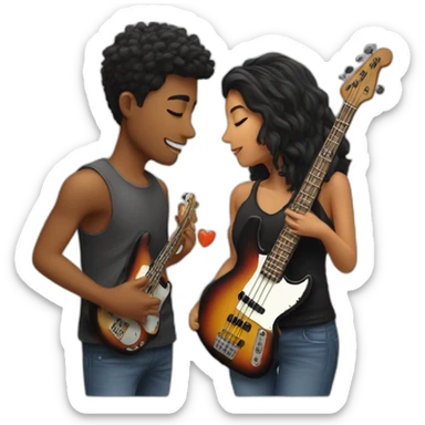 Couple kiss boy has a bass Guitar  sticker