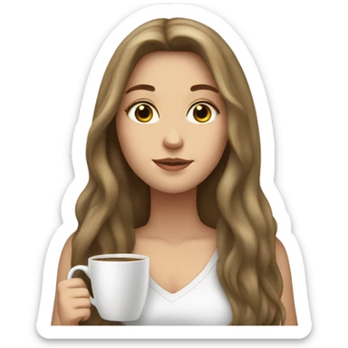 White girl with long hair having coffee sticker