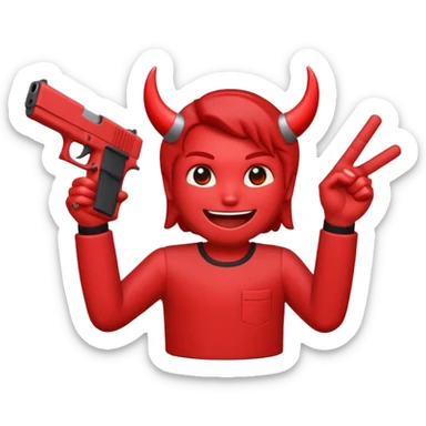 Emoji de cara de demonio con una glock 18 en la mano sticker