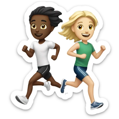 two white friends running together sticker