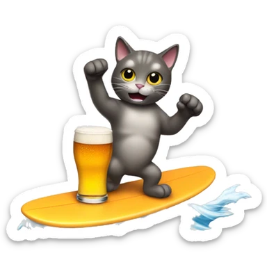 cat surfing beer sticker