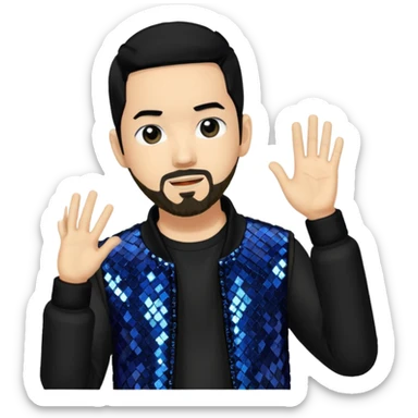 Mike Shinoda with black hair, black sequin tour outfit  sticker