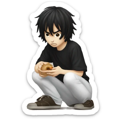L Lawliet death note squat and eating sticker