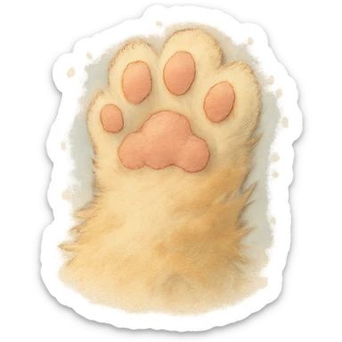 fluffy cat paw, dreamy and whimsical, soft shading sticker