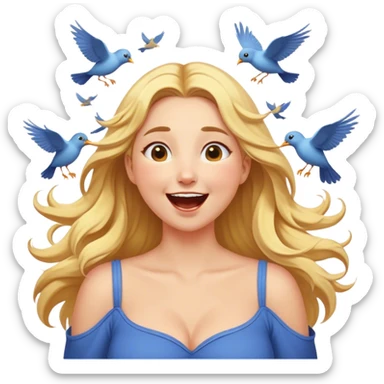 Cinematic Adorable Aurora Portrait Emoji, Giggling in surprise as birds land on her shoulders, cheeks flushed, golden locks bouncing, an irresistible mix of playfulness and beauty! sticker