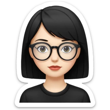 Pale white girl with short bob maid in color black and glasses  sticker