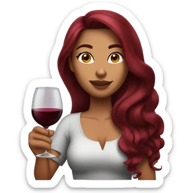 Tanned woman with long burgundy hair drinking wine and big eyelashes sticker