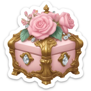 Pale pink Rococo Treasure box filled with wet flowers and diamonds sticker