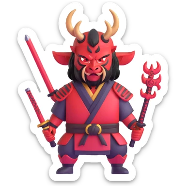 Devil samurai warrior with horns sticker