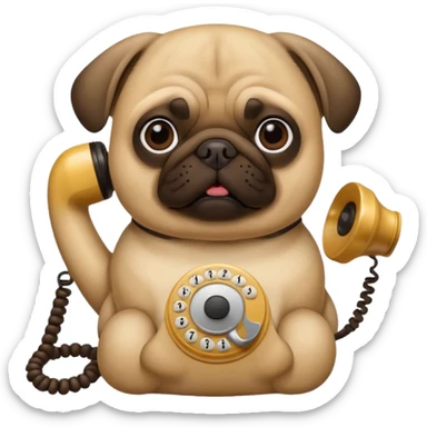 a pug holding a classical telephone to its ear sticker
